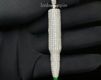Iced Bullet Charm, 925 Sterling Silver Pendant, Moissanite Rapper Necklace