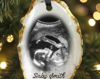 Custom Oyster Shell Ornament Wedding, Baby Shower, Realtor Closing Gift – Custom Text & Illustration