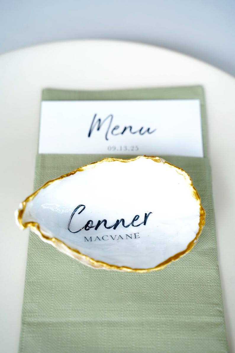 White & Gold Oyster Shell Place Cards (Custom 25 Pack): Made Fast, Coastal Wedding Favor, shell wedding, beach bachelorette gift ideas