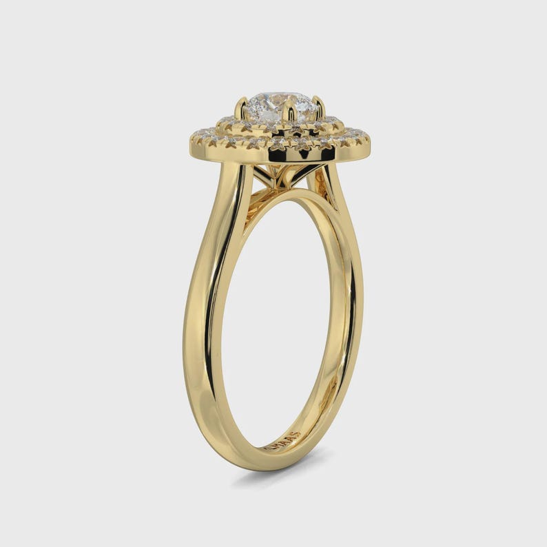 Eleanor R Diamond 18K Yellow Gold Eleanor Double Halo Lab Grown Diamond Engagement Ring ...