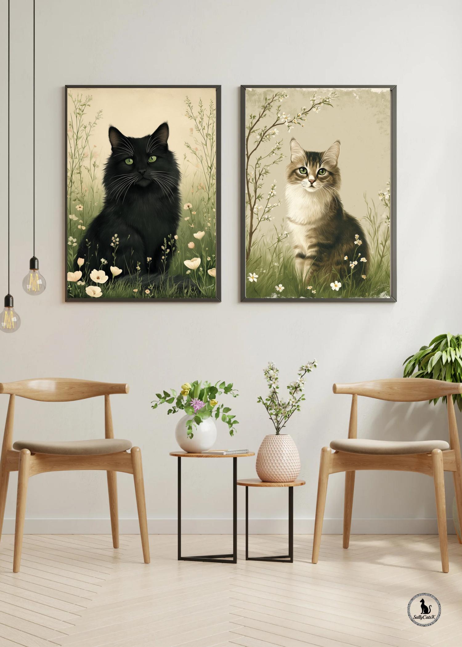 Vintage Tabby Cat Poster Printable | Botanical Cat Wall Art ...