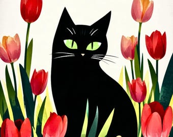 Karta z kotem na Dzień Matki do druku | Prezent dla mamy | Grafika ścienna A6 i A4 | Natychmiastowe pobranie