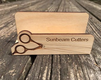 Personalized Wood Business Card Holder, Barber/Stylist Scissor Design