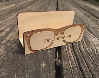 Personalized Wood Eyeglasses Business Card Holder - Optometrist Gift