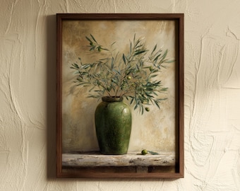 Olive Branch Still Life – Mediterranean Rustic Wall Art Printable (Digital Download)