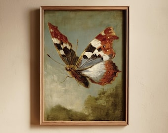 Impresión de mariposa vintage: estilo pintura al óleo, arte mural imprimible