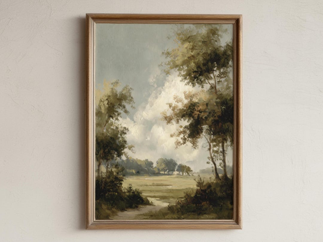 Vintage-style Classical Landscape – Moody Meadow & Trees, Old Masters ...