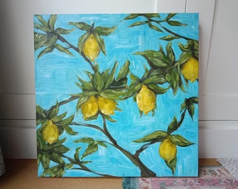 Lemon tree painting on linen canvas