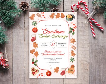 Christmas Cookie Exchange Invitation | Editable Holiday Party Invite | Printable Cookie Swap Template