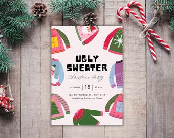 Ugly Sweater Christmas Party Invite | Funny Holiday Invitation | Editable Canva Template