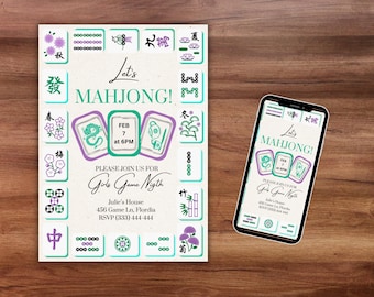 Mahjong Girls Night Invitation | Editable Game Night Invite (Digital Download)
