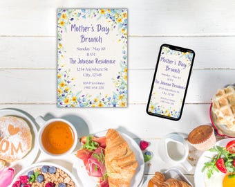 Floral Mother's Day Brunch Invitation Template (Editable, Printable)