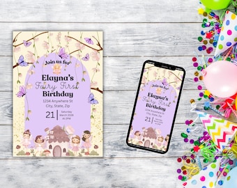 Fairy First Birthday Invitation | Editable Printable, Whimsical Design (Digital Invitation Template)