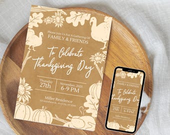 Thanksgiving Dinner Invitation: Elegant Autumn Party Template (Digital Download)