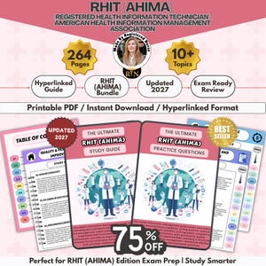 Guía de estudio y preguntas de práctica para el examen RHIT (AHIMA) 2026-2027 / Preparación para el examen de Técnico Registrado en Información Sanitaria (Descarga digital)