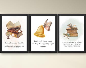 Cozy Reading Room Art Print, impressionist library poster, warm home decor, printable