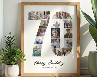 70th Birthday Photo Collage Canva Template - Grandparent Gift PDF