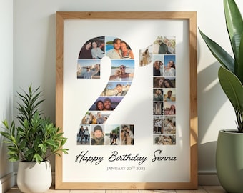 Plantilla de collage de fotos para tu 21.º cumpleaños: editable e imprimible en Canva (descarga digital instantánea)