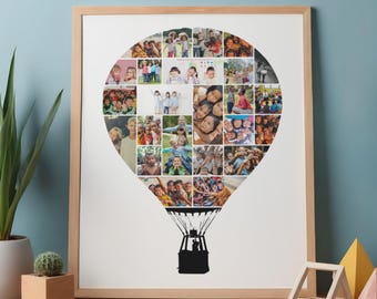 Hot Air Balloon Photo Collage for Nursery, personalized baby gift, orphanage room decor