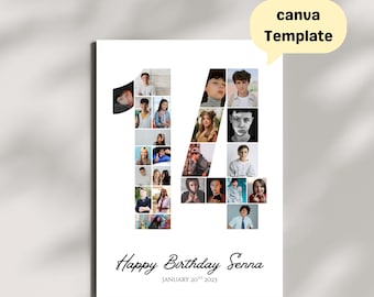 14th Birthday Photo Card Template, Personalized Teen Keepsake (Canva Digital Download)