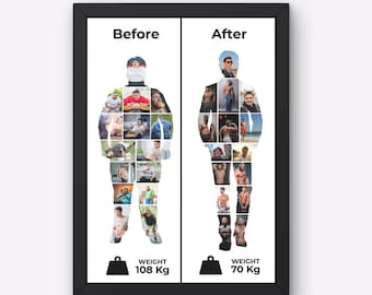 Collage personalizado de transformación para bajar de peso, póster con fotos de hitos, rastreador de progreso corporal, decoración para motivar en el gimnasio