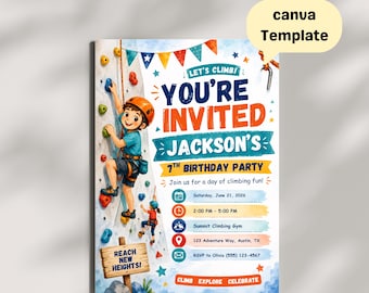 Rock Climbing Birthday Invitation Editable Canva Template Kids Climbing Gym Party Invite