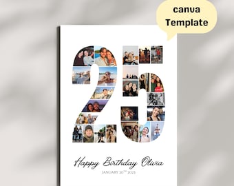 25th Birthday Memories Collage Card, Custom Photo Number, Sentimental Milestone Present
