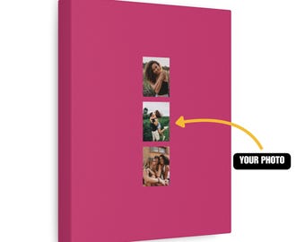 Pink Canvas Print with Your Photos, stacked image design, anniversary gift for girlfriend