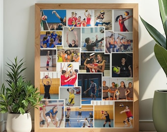 Collage de recuerdo para la noche de despedida de los jugadores de último año de voleibol, fotos personalizadas del equipo, agradecimiento al entrenador, colores de la escuela, póster