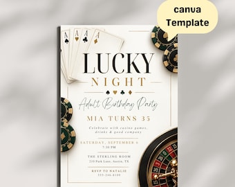 Las Vegas 21st Birthday Weekend Invite, editable template, casino theme, party details