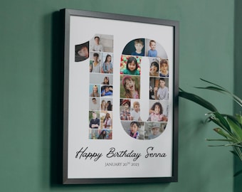 Child’s 10th Birthday Milestone Photo Poster, modern minimal design, gallery wall art, print