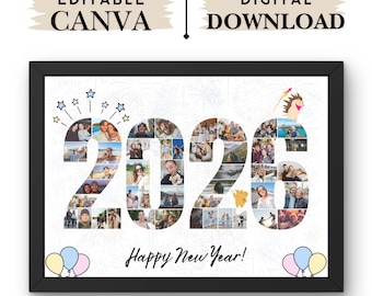 2026 Photo Collage Gift: New Year Keepsake (Editable Canva Template)