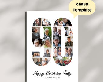 90th Birthday Photo Collage Card, personalized name, milestone keepsake, grandma gift