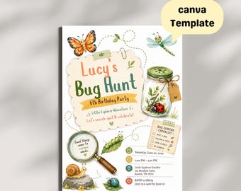 Bug Hunting Birthday Invitation, Little Explorer Party, Garden Adventure, Insect Theme