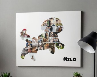 Custom Dog Photo Collage Wall Art Print, personalized pet silhouette, gift ready