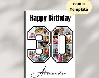 Personalized 30th Birthday Photo Card, Printable Keepsake, Custom Name, Milestone Celebration