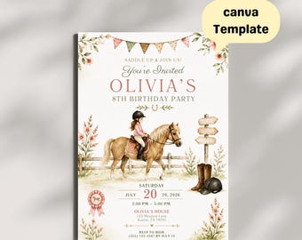 Equestrian Birthday Invitation | Watercolor Horse Riding Party Template (Digital Download)