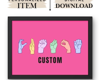 Custom ASL Name Print, Fingerspelling Art (Digital Download)