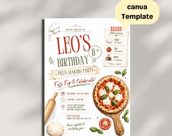 Pizza Making Birthday Party Invitation, Kids Cooking Celebration, Little Chef Theme