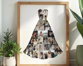 Collage fotográfico de vestido de novia para recuerdo, vestido nupcial, arte de pared de boda personalizado, regalo de aniversario