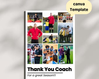 Thank You Coach Photo Collage Card Template, Editable Canva Team Gift (Digital Download)