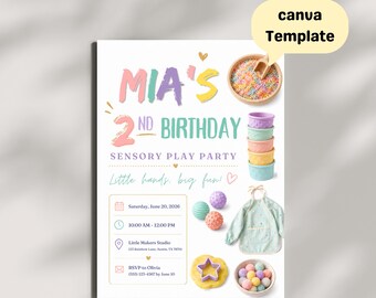 Sensory Play Birthday Invitation, Messy Art Party, Colorful Kids Celebration