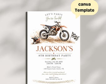 Dirt Bike Birthday Invitation, Motocross Theme, Editable Canva Template (Digital Download)