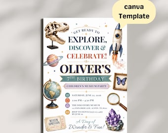 Museum Birthday Invitation for Kids, Editable Party Invite, Science Celebration