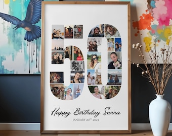 Custom 50th Birthday Photo Collage Print, Personalized Milestone Keepsake (Digital Download)