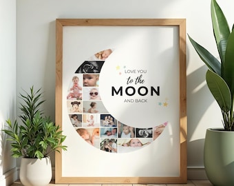 New Baby Moon Photo Collage Wall Art, personalized nursery decor, baby arrival gift
