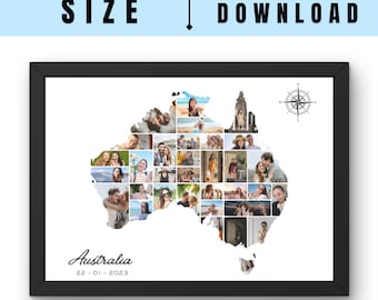 Australia Map Photo Collage: Editable Travel Keepsake (Canva Template)