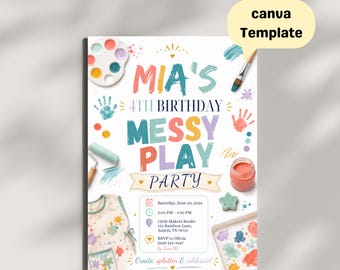 Messy Play Birthday Invitation, Art Party Invite, Colorful Kids Celebration