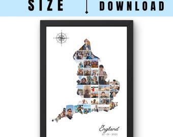 England Map Photo Collage, Personalized Travel Gift (Digital Download)