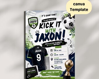 Soccer Birthday Invitation Template, Editable Kids Party Invite (Digital Download)